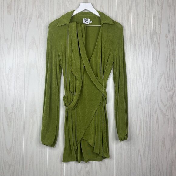 Princess Polly Party Time Slinky Mini Wrap Dress Size 0 Green - Picture 7 of 10